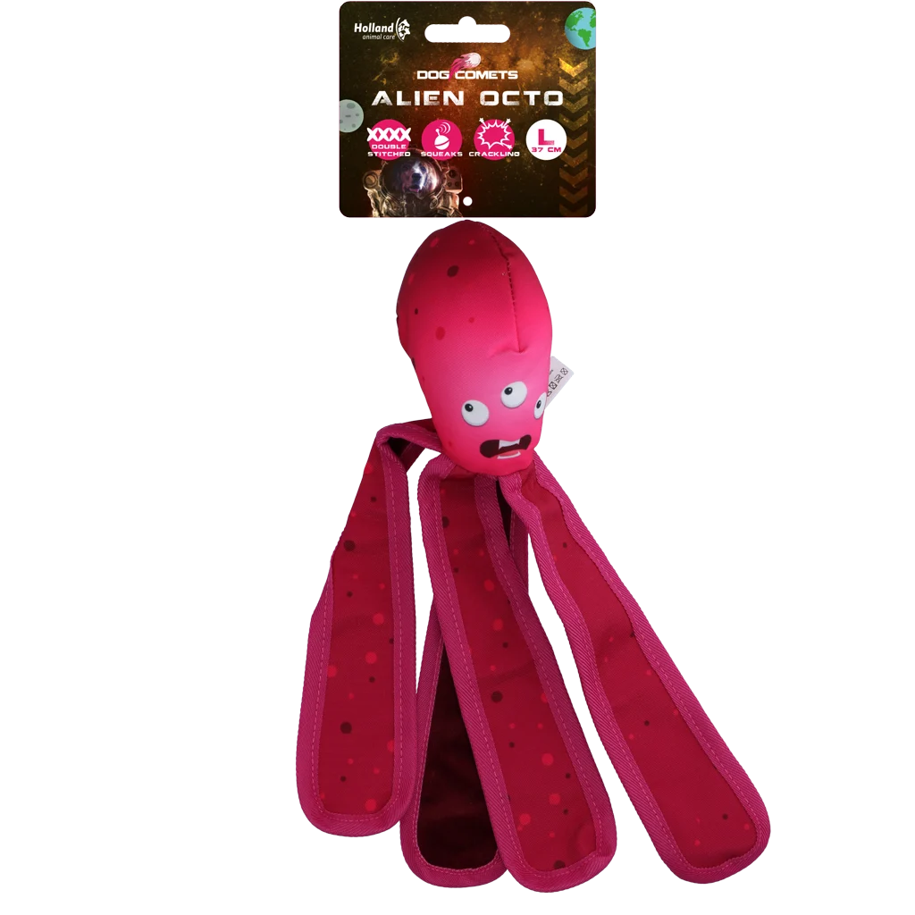 COME018Q.png Jouet pour chien avec couineur et tentacules bruissantes, L 37 cm, rose – Dog Comets Alien Octo – Image 1