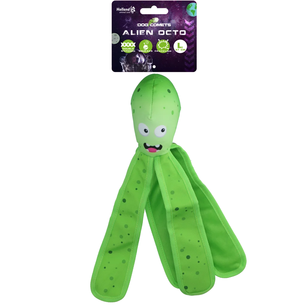 Jouet pour chien avec couineur et tentacules froissantes, L 37 cm, vert – Dog Comets Alien Octo – Image 1