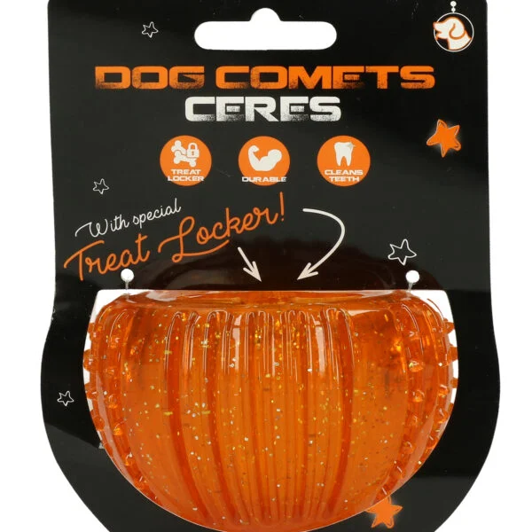 Jouet à friandises en caoutchouc TPR, orange, ø 7 cm – Dog Comets Ceres - Treat Locker
