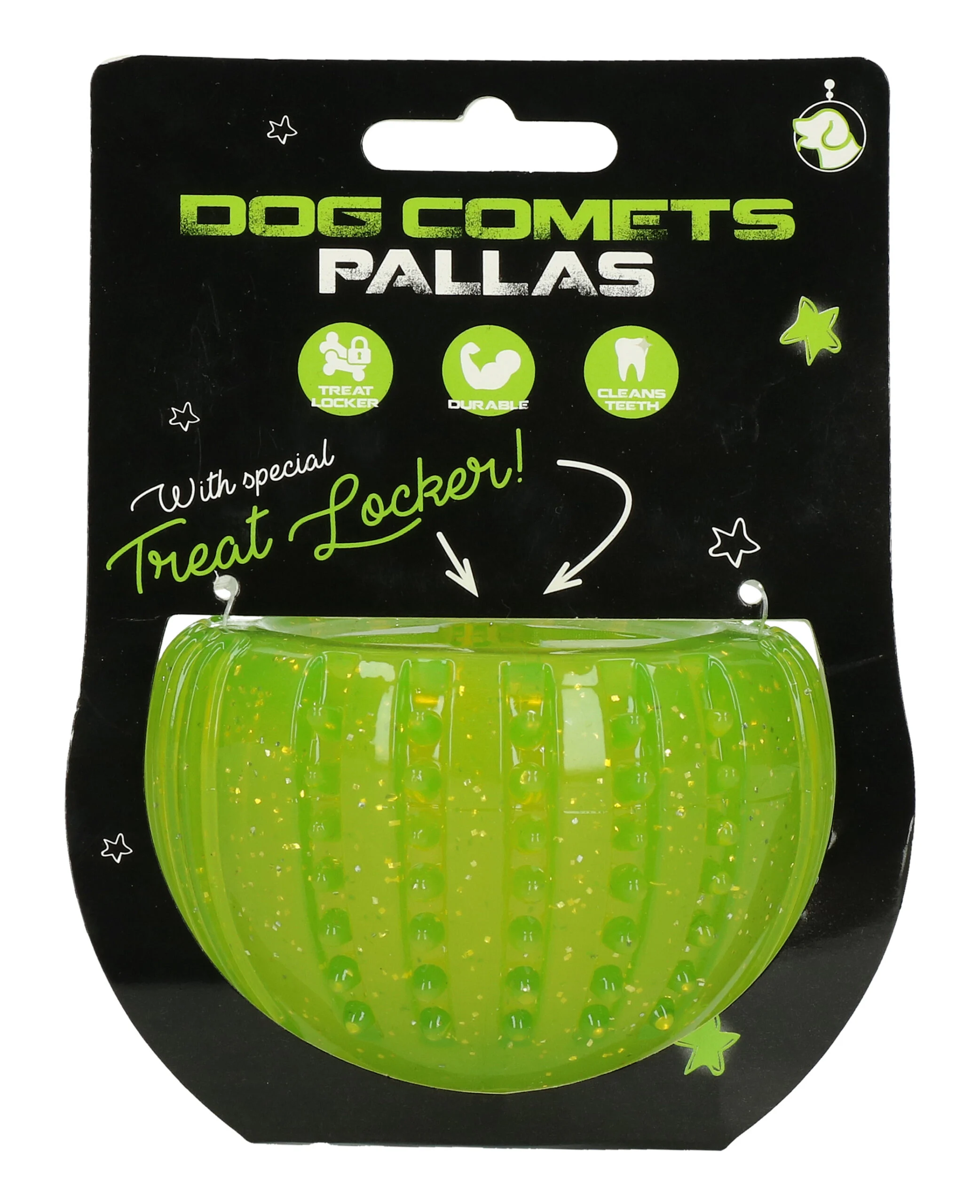 COME033.jpg Jouet de récompense en caoutchouc TPR, vert, ø 7 cm – Dog Comets Ceres - Treat Locker – Image 1