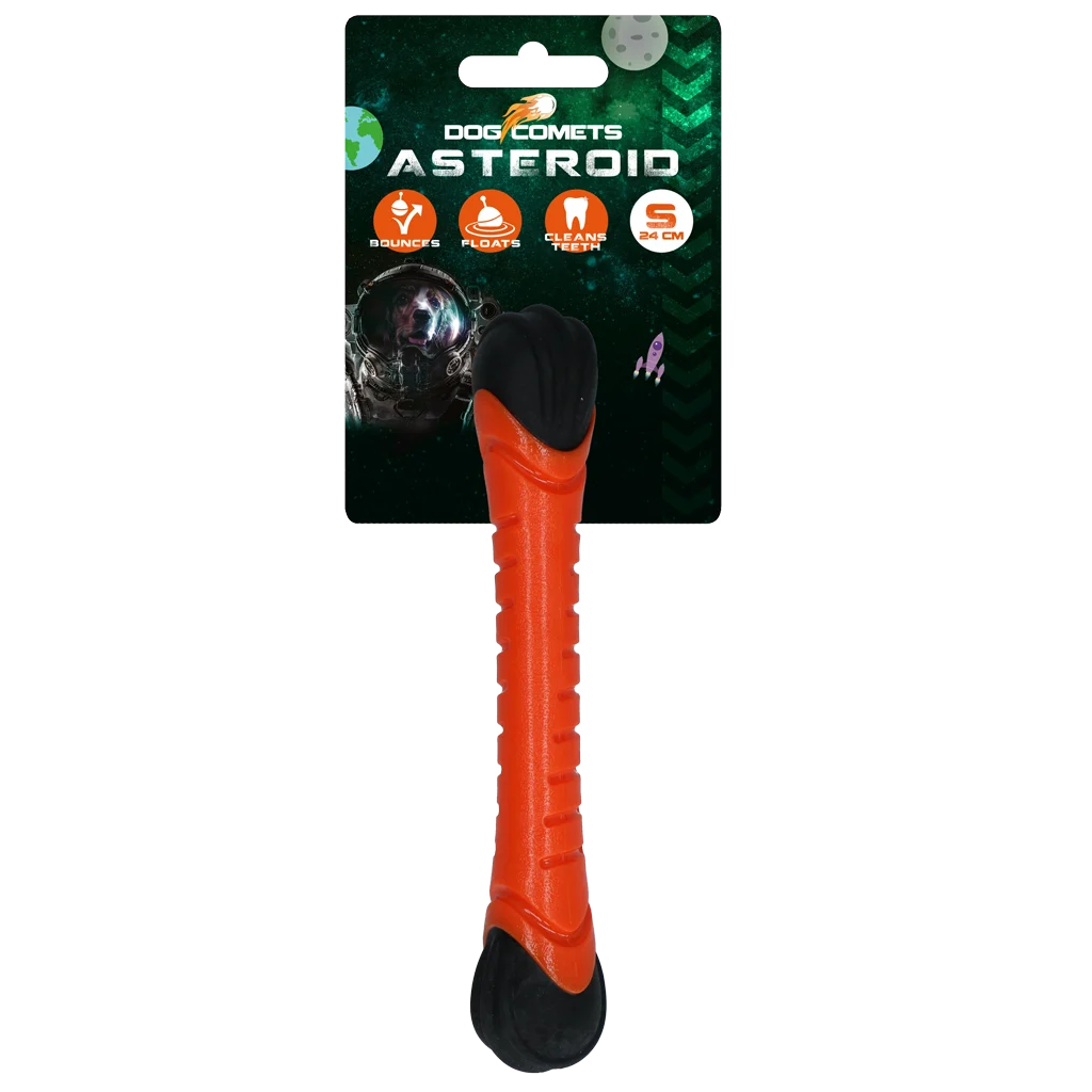 Bâton à rapporter pour chien avec couineur, 24 cm, orange – Dog Comets Asteroid – Image 1