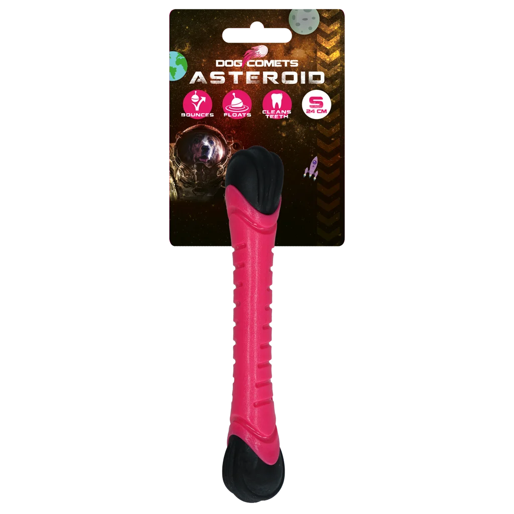 Bâton à lancer pour chiens avec couineur, 24 cm, rose – Dog Comets Asteroid – Image 1