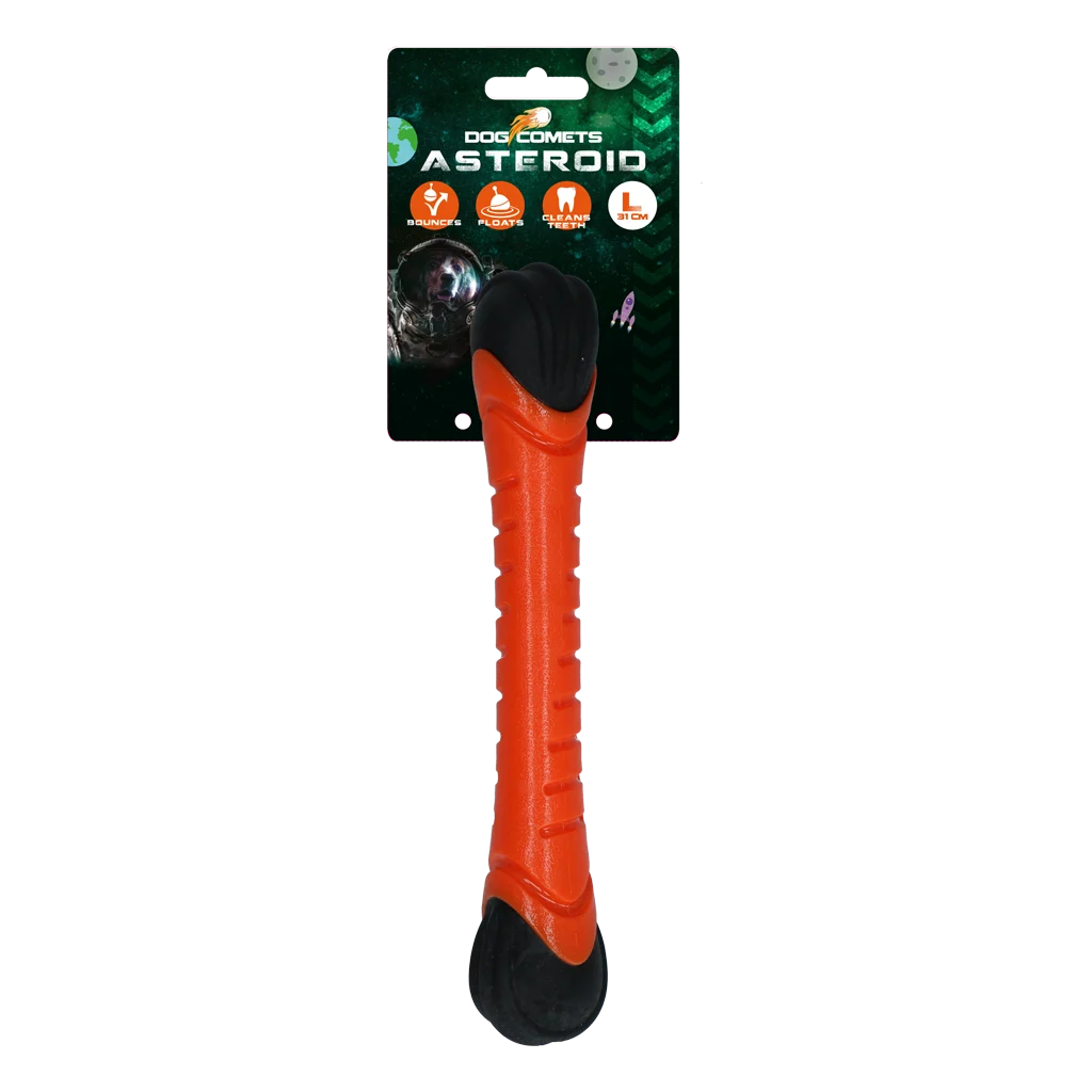 Bâton à rapporter pour chien avec couineur, 31 cm, orange – Dog Comets Asteroid – Image 1