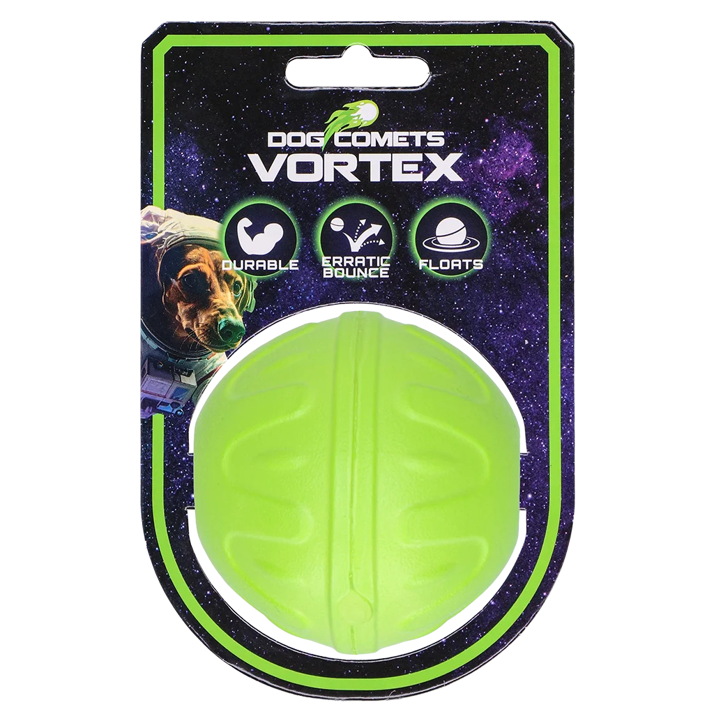 Balle pour chien à rebond imprévisible et flottante, verte – Dog Comets Vortex – Image 1