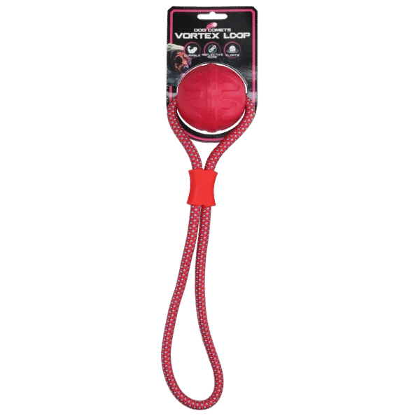 Balle pour chien avec corde réfléchissante, flottante, rose – Dog Comets Vortex Loop
