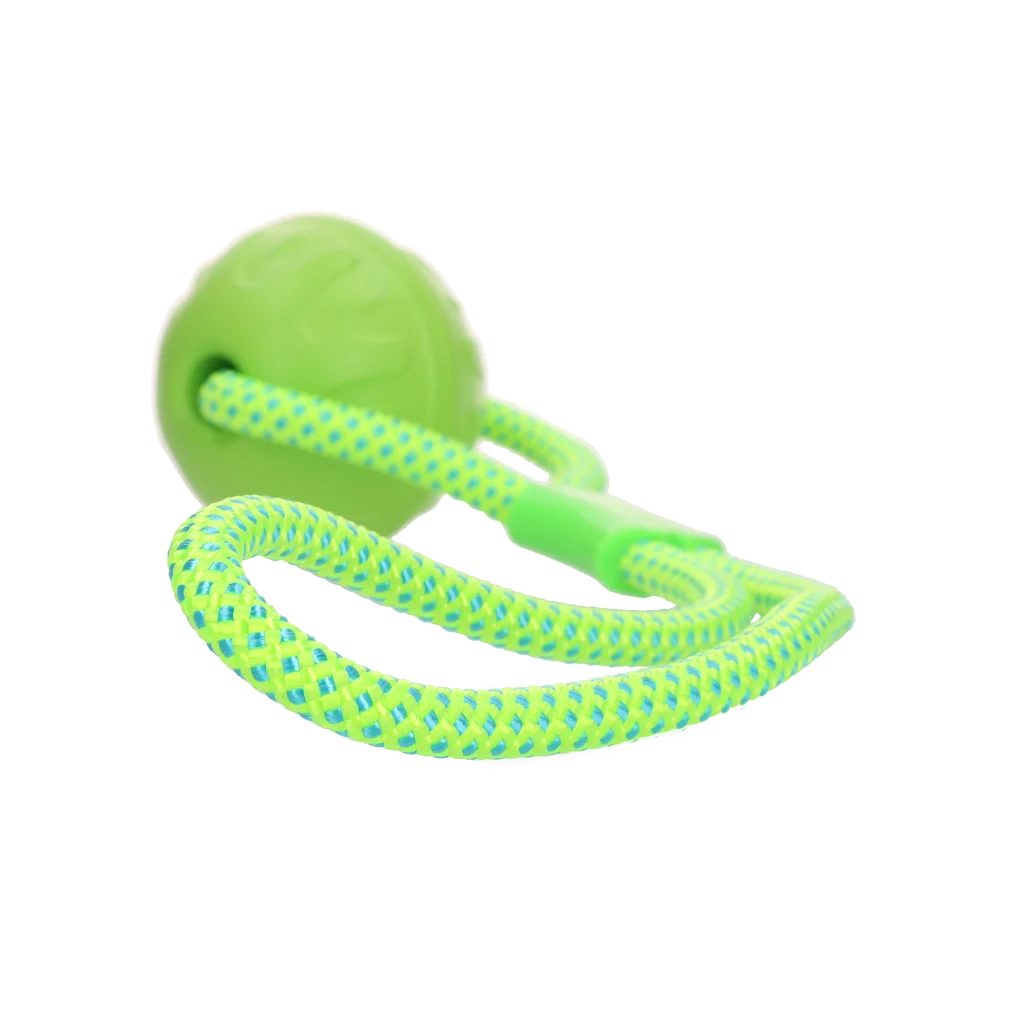 Balle pour chien avec corde réfléchissante, flottante, verte – Dog Comets Vortex Loop – Image 2