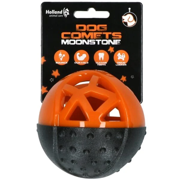 Balle à friandises en caoutchouc avec couineur, orange – Dog Comets Moonstone
