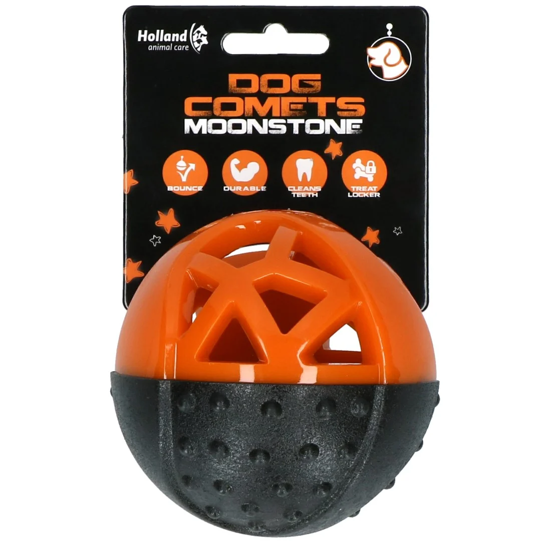 Balle à friandises en caoutchouc avec couineur, orange – Dog Comets Moonstone – Image 1