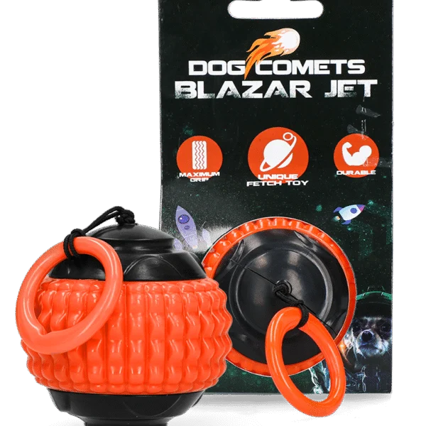 Balle pour chien avec cordon rétractable orange – Dog Comets Blazar Jet