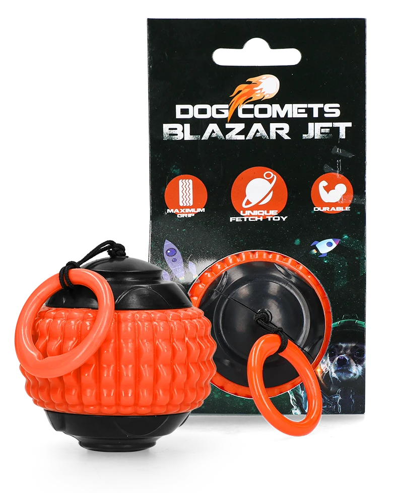 Balle pour chien avec cordon rétractable orange – Dog Comets Blazar Jet – Image 1
