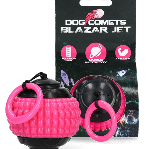 Balle pour chien avec cordelette rétractable rose – Dog Comets Blazar Jet