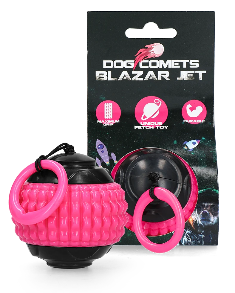 Balle pour chien avec cordelette rétractable rose – Dog Comets Blazar Jet – Image 1