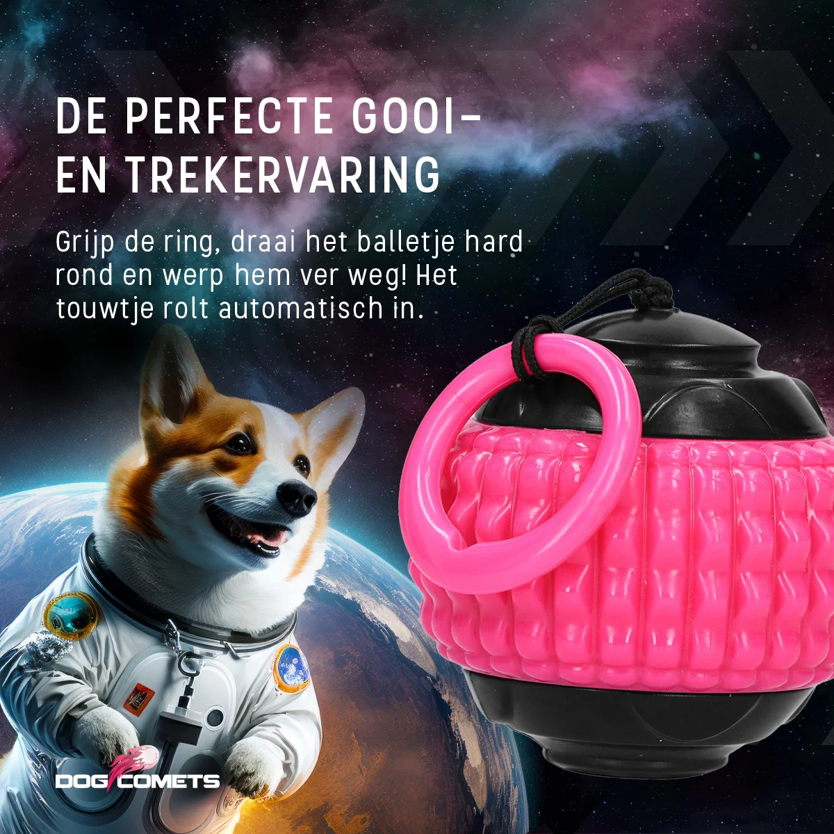 Balle pour chien avec cordelette rétractable rose – Dog Comets Blazar Jet – Image 6