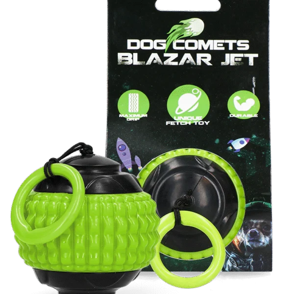 Balle pour chien avec petite corde rétractable verte – Dog Comets Blazar Jet