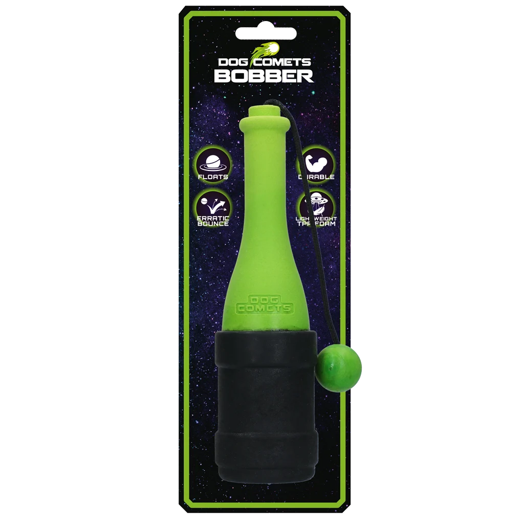 Jouet à rapporter avec corde pour l’eau, 23 cm, vert – Dog Comets Bobber – Image 1