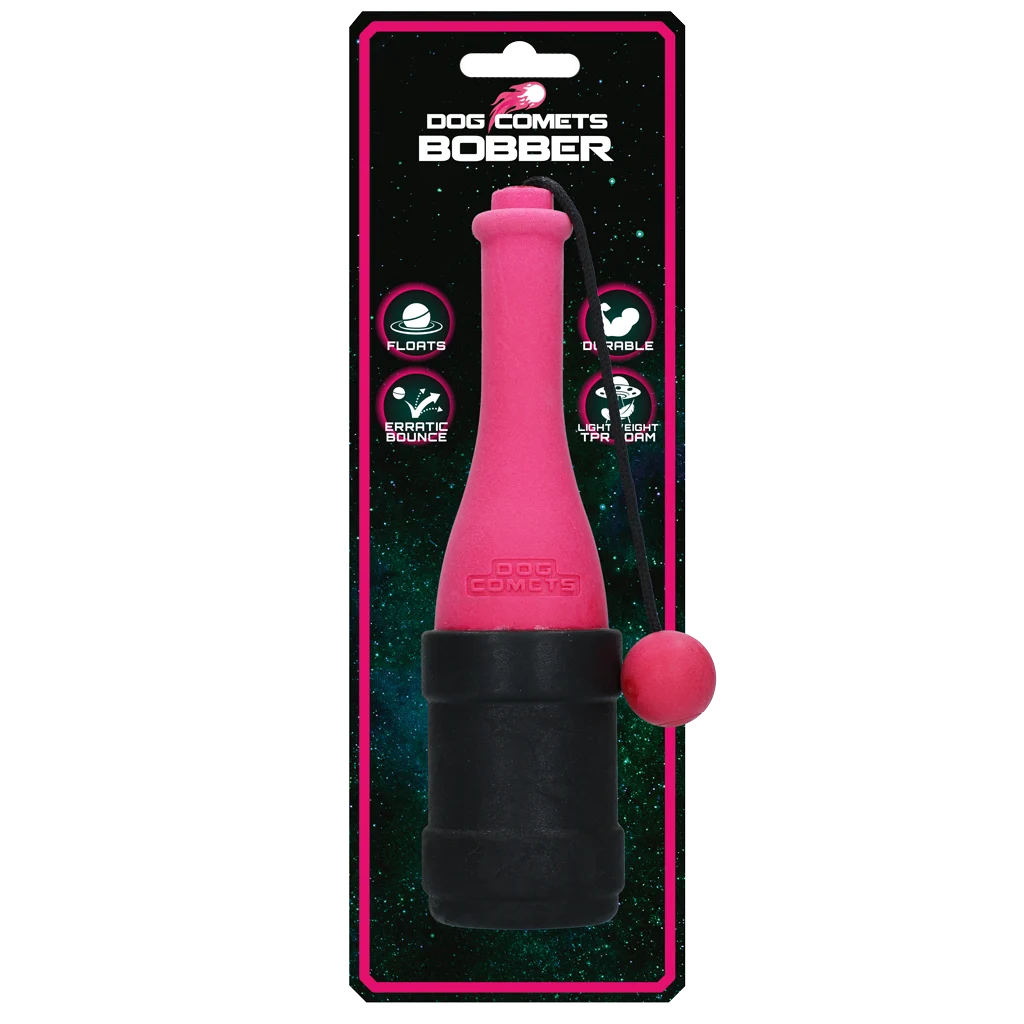 COME077C.png Jouet à rapporter avec corde pour l’eau, 23 cm, rose – Dog Comets Bobber – Image 1