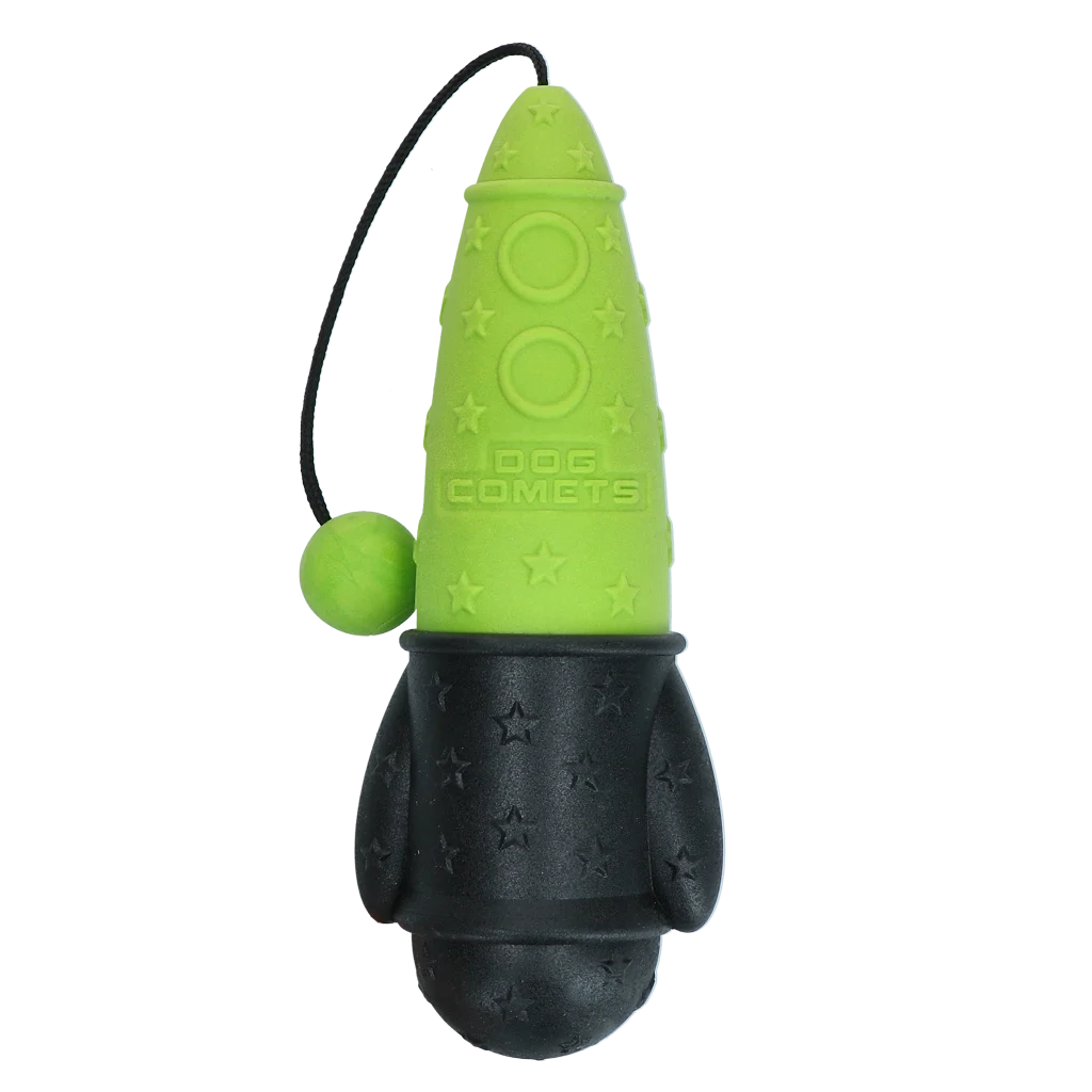 Jouet de rapport avec corde, flottant, Ø 65 x 235 mm, vert – Dog Comets Bobber Rocket – Image 2
