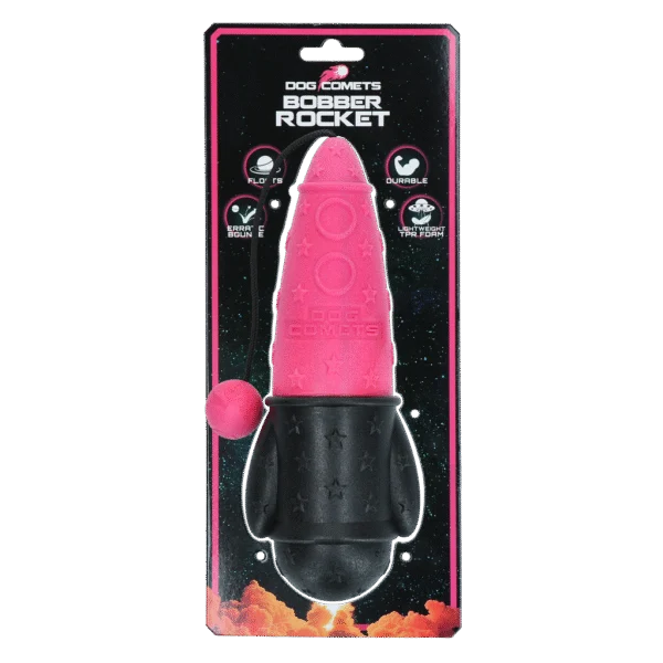 Jouet à rapporter avec corde, flottant, Ø 65 x 235 mm, rose – Dog Comets Bobber Rocket