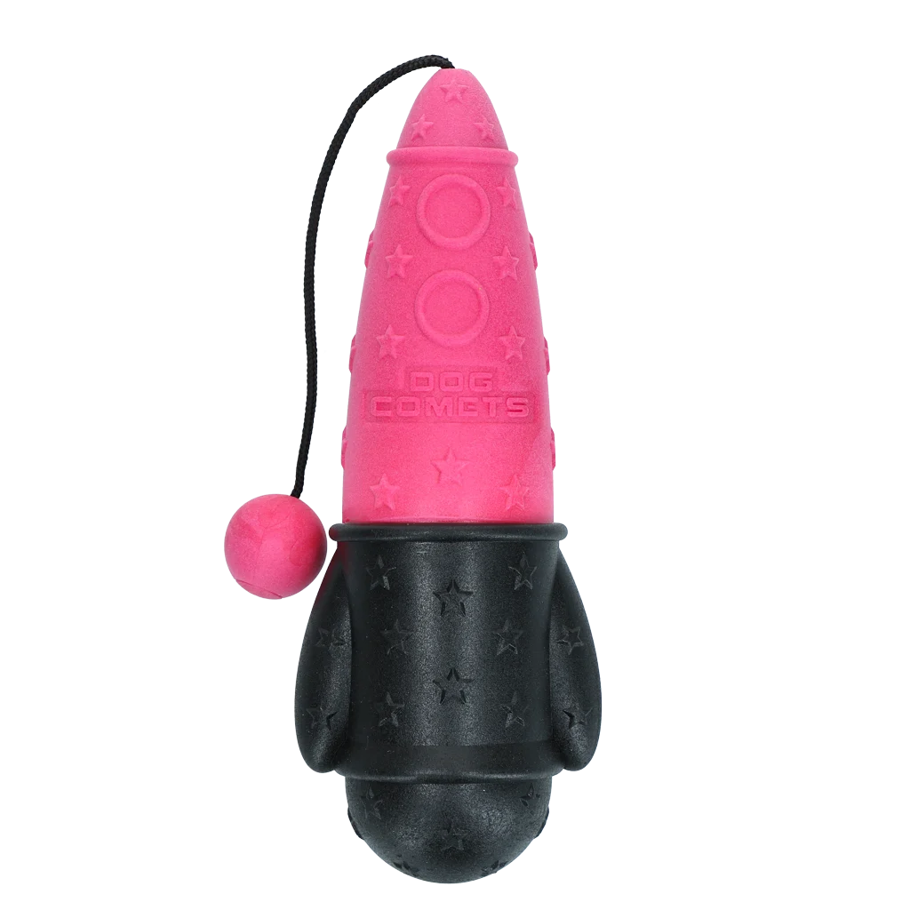 Jouet à rapporter avec corde, flottant, Ø 65 x 235 mm, rose – Dog Comets Bobber Rocket – Image 2