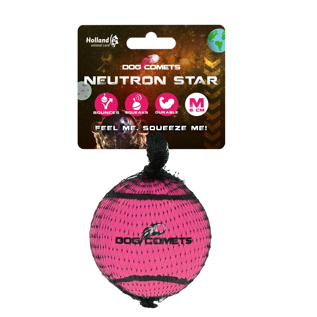 COME081A.png Balle de tennis pour chien avec couineur M, Ø 6 cm, rose – Dog Comets Neutron Star – Image 1