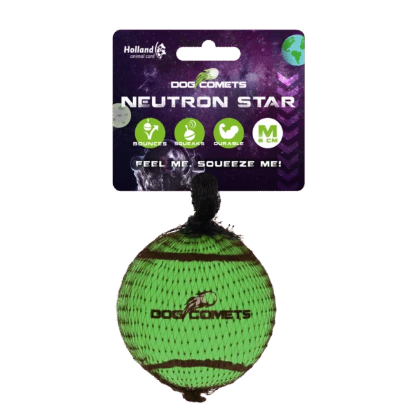 Balle de tennis avec couineur et rebord en caoutchouc, verte, M, 6 cm – Dog Comets Neutron Star