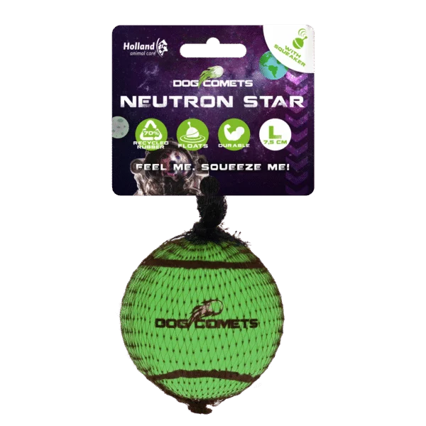 Balle de tennis avec couineur et rebord en caoutchouc, verte, L, 7,5 cm – Dog Comets Neutron Star