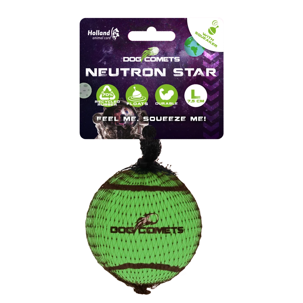 COME081BL.png Balle de tennis avec couineur et rebord en caoutchouc, verte, L, 7,5 cm – Dog Comets Neutron Star – Image 1