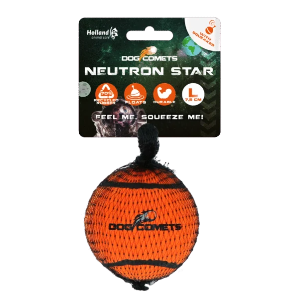 Balle de tennis avec sifflet et bord en caoutchouc, orange L, 7,5 cm – Dog Comets Neutron Star