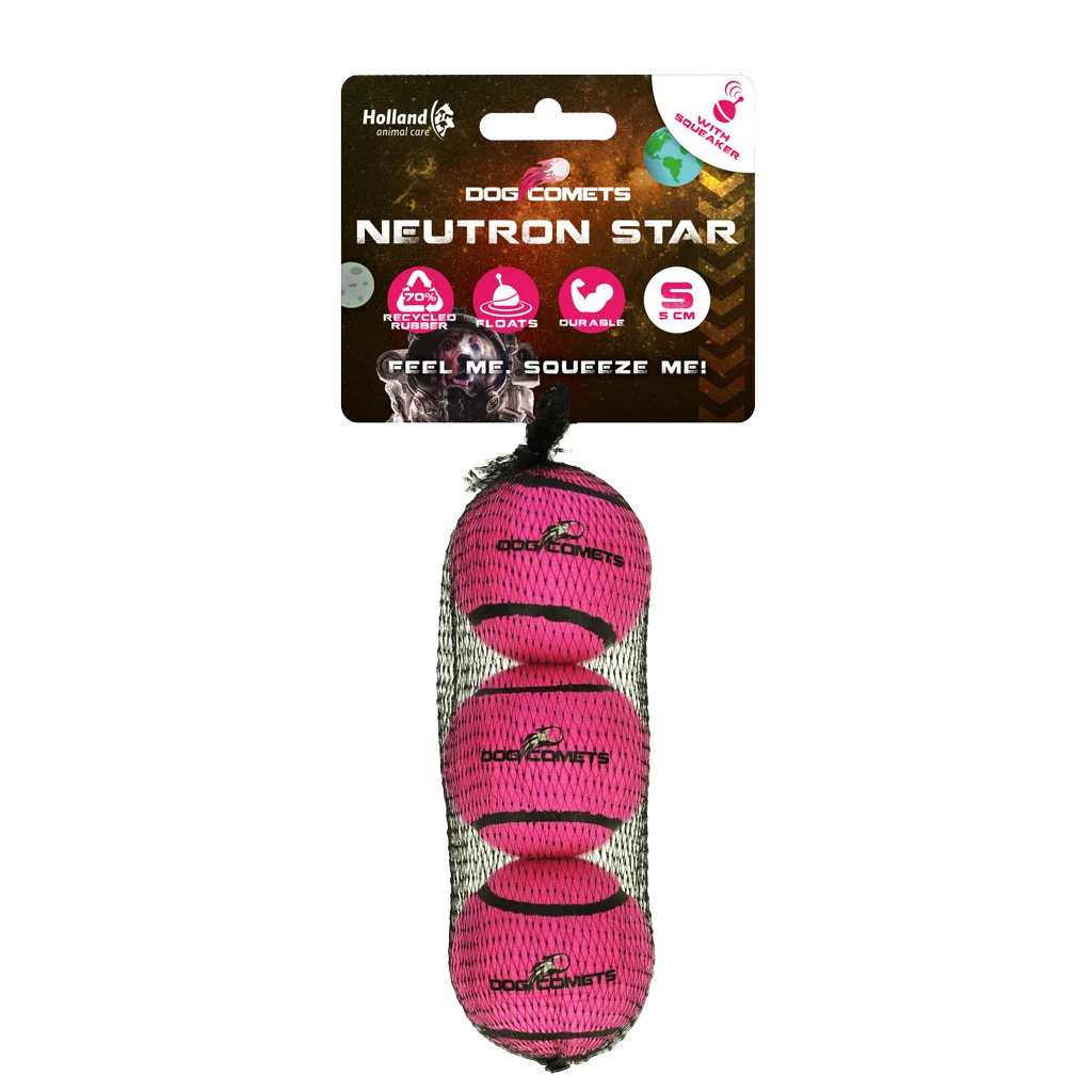 Balle de tennis pour chien avec sifflet S, Ø 5 cm, rose, 3 pièces – Dog Comets Neutron Star – Image 1