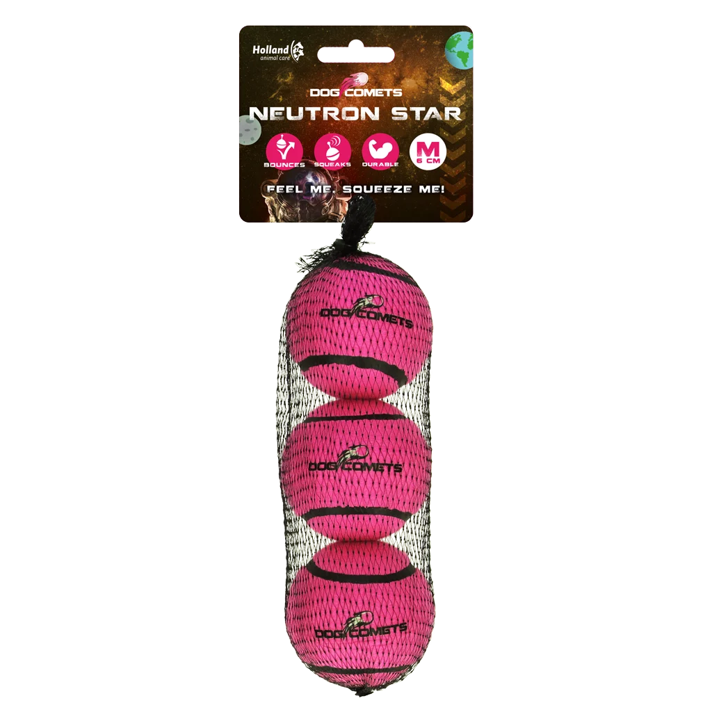 Balle de tennis pour chien avec sifflet M, Ø 6 cm, rose, 3 pièces – Dog Comets Neutron Star – Image 1