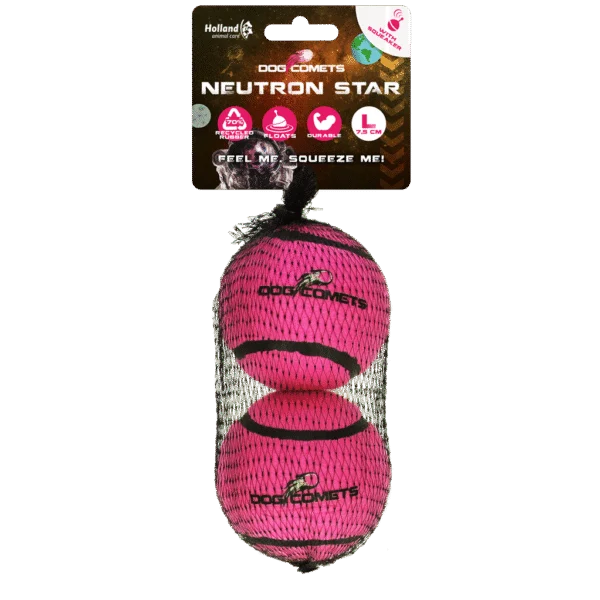 Balle de tennis avec couineur et bord en caoutchouc, rose L, 7,5 cm, 2 pièces – Dog Comets Neutron Star