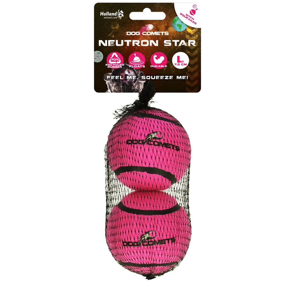 Balle de tennis avec couineur et bord en caoutchouc, rose L, 7,5 cm, 2 pièces – Dog Comets Neutron Star – Image 1