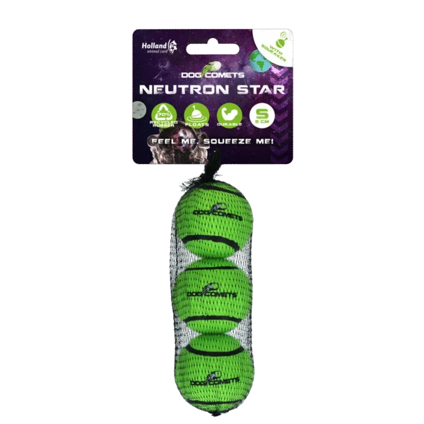Balle de tennis pour chien avec couineur S, Ø 5 cm, verte, 3 pièces – Dog Comets Neutron Star