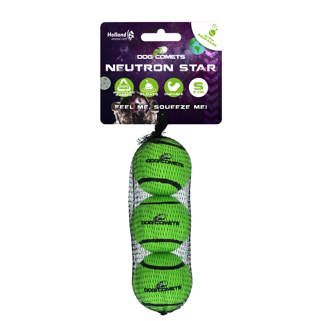 Balle de tennis pour chien avec couineur S, Ø 5 cm, verte, 3 pièces – Dog Comets Neutron Star – Image 1