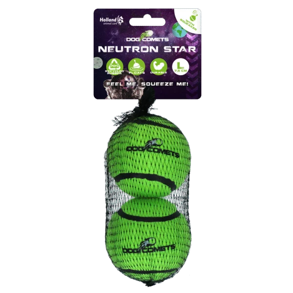 Balle de tennis avec couineur et bord en caoutchouc, verte L, 7,5 cm, 2 pièces – Dog Comets Neutron Star