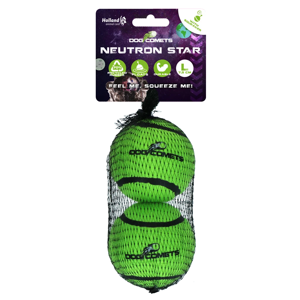 Balle de tennis avec couineur et bord en caoutchouc, verte L, 7,5 cm, 2 pièces – Dog Comets Neutron Star – Image 1