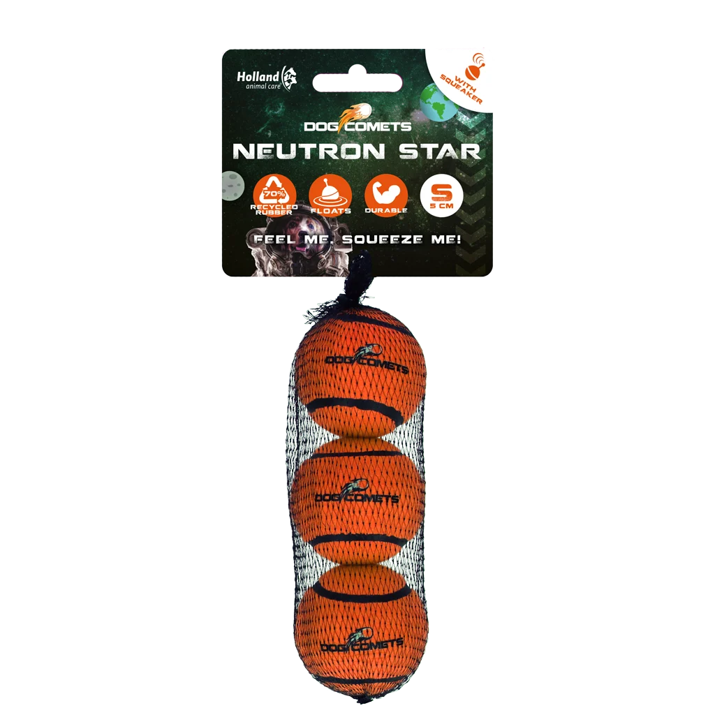 COME082BS.png Balle de tennis pour chien avec couineur S, Ø 5 cm, orange, 3 pièces – Dog Comets Neutron Star – Image 1
