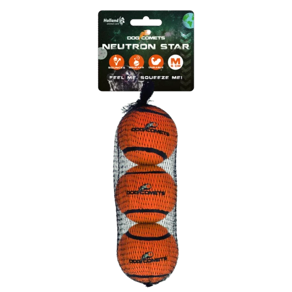 Balle de tennis pour chien avec couineur M, Ø 6 cm, orange, 3 pièces – Dog Comets Neutron Star
