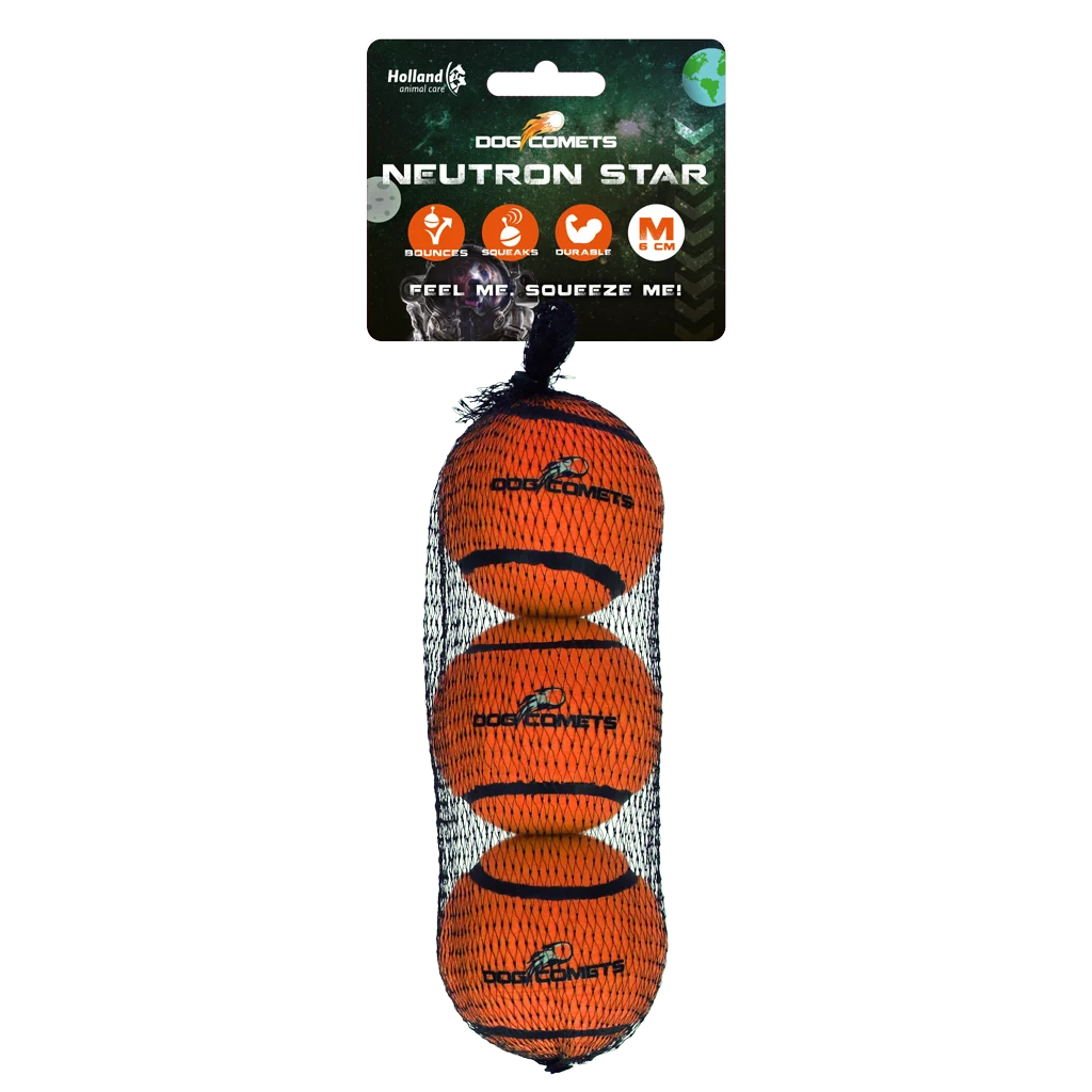 COME082C.png Balle de tennis pour chien avec couineur M, Ø 6 cm, orange, 3 pièces – Dog Comets Neutron Star – Image 1