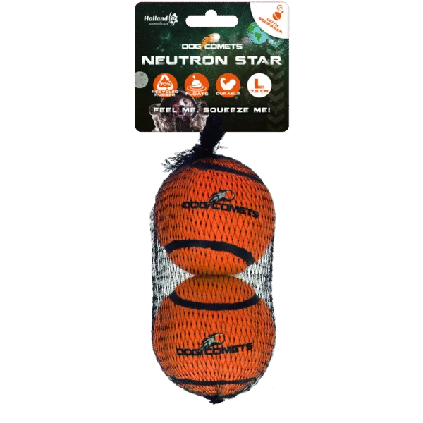 Balles de tennis avec couineur et bord en caoutchouc, orange, L, 7,5 cm, lot de 2 – Dog Comets Neutron Star