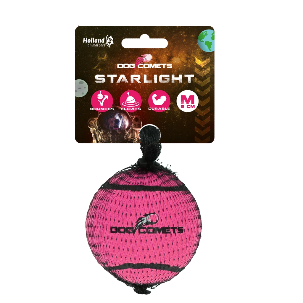 COME083A.png Balle de tennis pour chiens, flottante, Ø 6 cm, rose – Dog Comets Starlight – Image 1