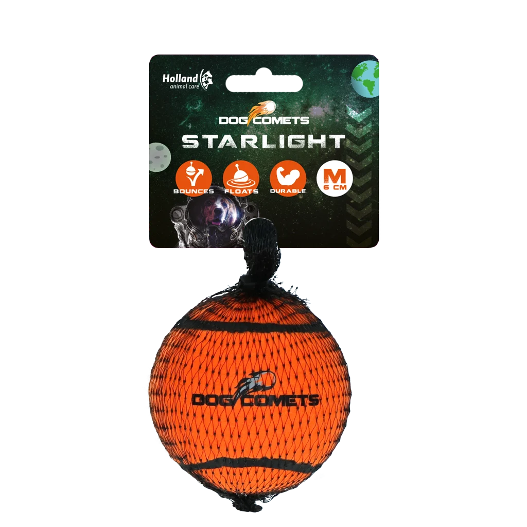 COME083C.png Balle de tennis pour chien, flottante, Ø 6 cm, orange – Dog Comets Starlight – Image 1