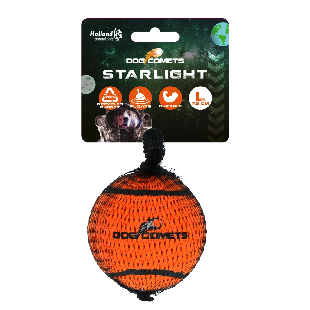 Balle de tennis pour chien, flottante, Ø 7,5 cm, orange – Dog Comets Starlight – Image 1