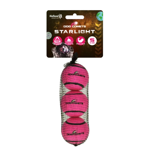 Balle de tennis pour chien, flottante, rose S, Ø 5 cm, 3 pièces – Dog Comets Starlight