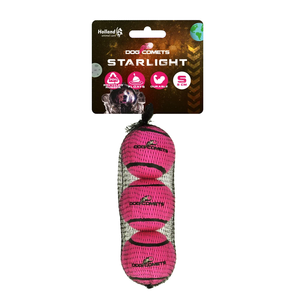 Balle de tennis pour chien, flottante, rose S, Ø 5 cm, 3 pièces – Dog Comets Starlight – Image 1