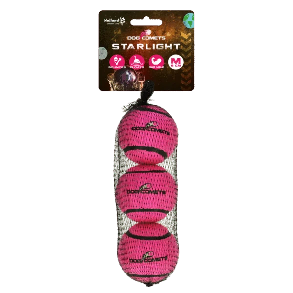 Balle de tennis flottante pour chien, Ø 6 cm, rose, 3 pièces – Dog Comets Starlight