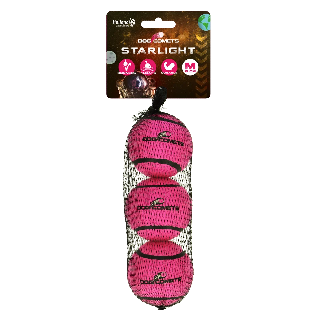 Balle de tennis flottante pour chien, Ø 6 cm, rose, 3 pièces – Dog Comets Starlight – Image 1
