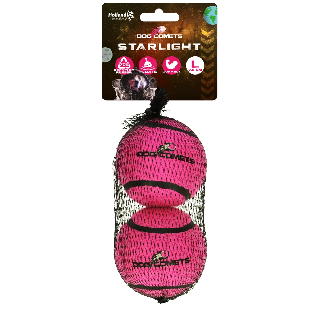 Balle de tennis flottante pour chien, Ø 7,5 cm, rose, 2 pièces – Dog Comets Starlight – Image 1