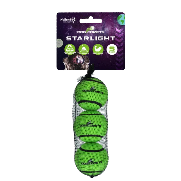 Balle de tennis pour chien, flottante, verte S, Ø 5 cm, 3 pièces – Dog Comets Starlight