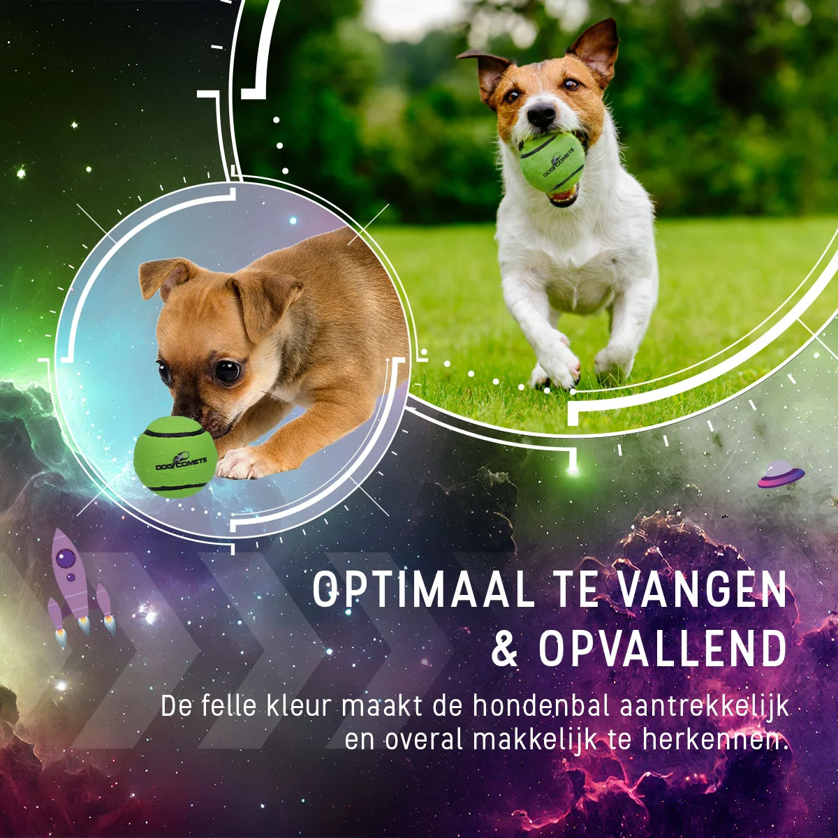 Balle de tennis pour chien flottante L, Ø 7,5 cm, verte – Dog Comets Starlight – Image 4